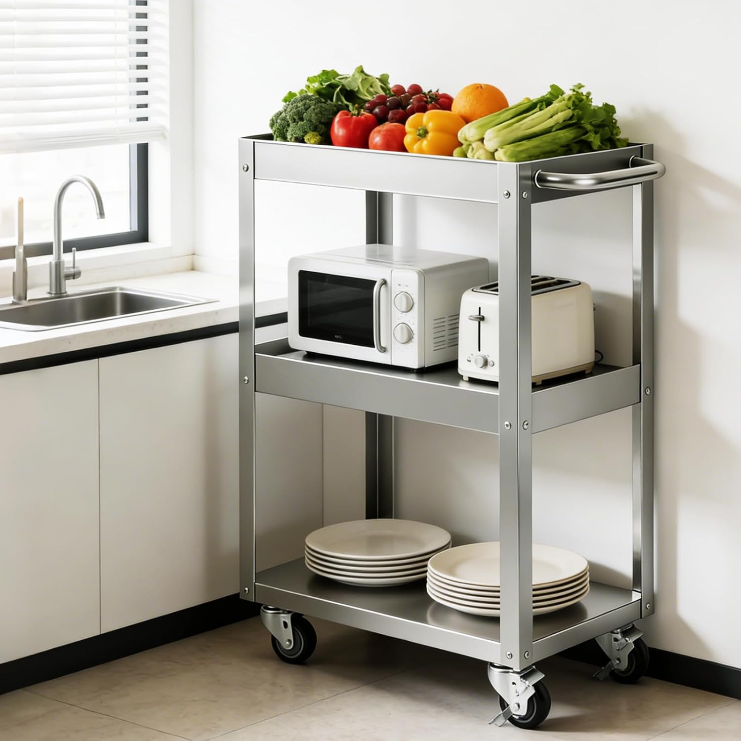 3-Tier Stainless Steel Rolling - Workshop Tools Shelf ulasan dan harga